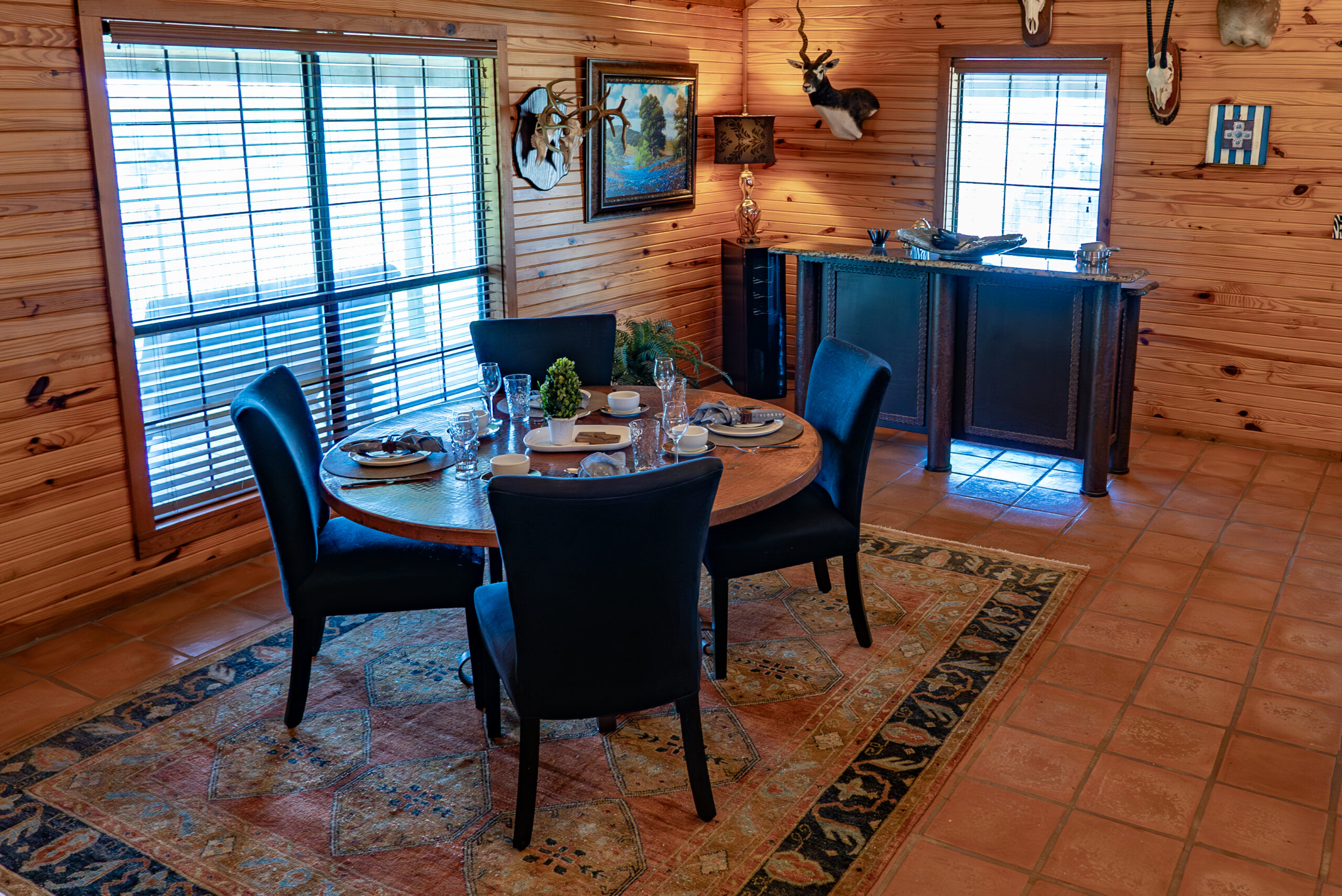 Llano hunting lodge dining table and bar